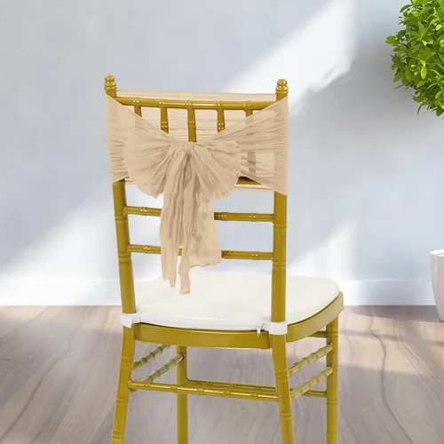 Miniatura 6 de YMHPRIDE 50 bandas para sillas de gasa de boda, diseño de lazos, para bodas, fiestas, banquetes, restaurantes, hoteles, fundas plegables para Beige