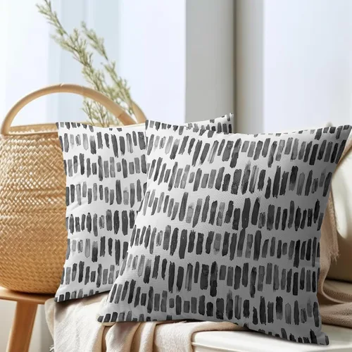 Miniatura 7 de Juego de 2 fundas de almohada de rayas negras para exteriores, 16 x 16 pulgadas, diseño geométrico de rayas abstractas, algodón y lino, cuadradas
