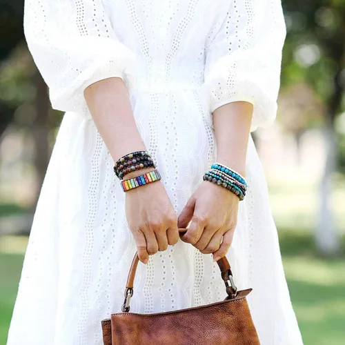 Miniatura 4 de ZOSOJONA Boho Wrap Pulseras Natural Jaspe Crystal Stone Variedad de cuentas Pulsera de hebra