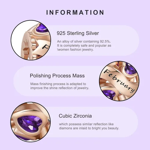 Miniatura 4 de Abalorio de plata de ley 925 con piedra natal de Ningan, abalorio de corazón para pulseras y collares, regalo de cumpleaños para mujeres y niñas