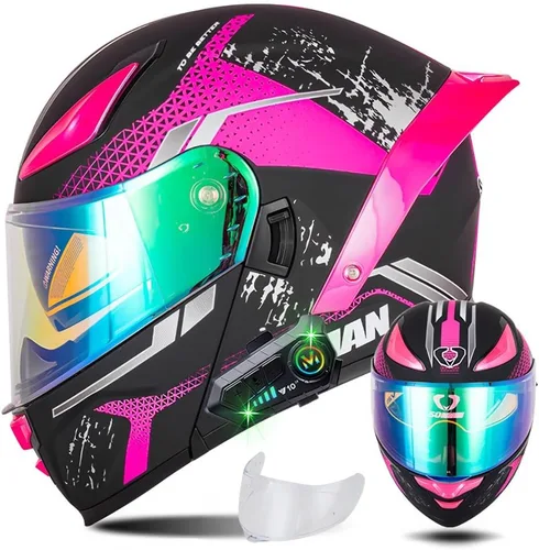 Miniatura 15 de Casco modular de motocicleta con Bluetooth, casco de motocicleta abatible de cara completa para hombres y mujeres con visera tintada y transparente
