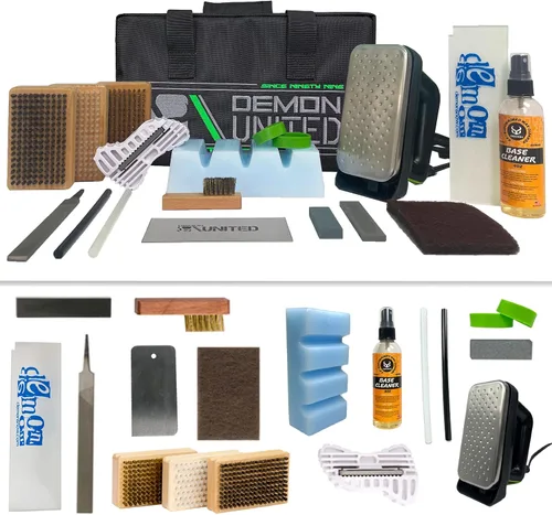 Demon Hyper - Kit de afinación de esquí y snowboard con hierro, bloque de cera de 1 libra y limpiador de base y afinador de borde Elite X para esquí
