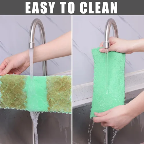 Miniatura 7 de Homaxy - Paquete de 12 trapos de cocina (10 x 10 pulgadas, verde), de terciopelo coral, supersuaves y absorbentes, de secado rápido, paño