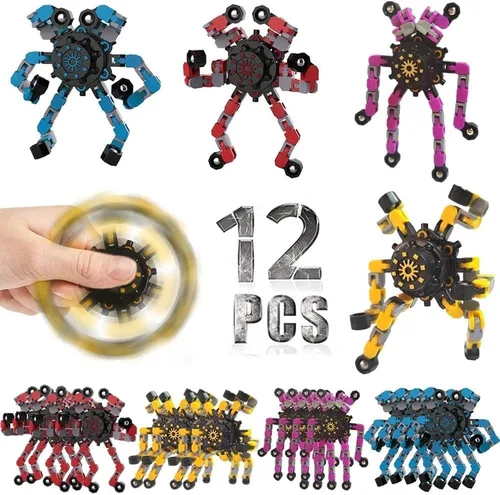 12 piezas Fidget Spinners Juguetes para niños y adultos, robot deformable transformable para la punta de los dedos, alivio del estrés, recuerdo de