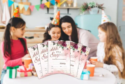 Miniatura 4 de Tarjetas de invitación de fiesta de cumpleaños para niños, invitaciones de fiesta Shhh It's A Surprise, tarjetas para niñas y niños, celebración