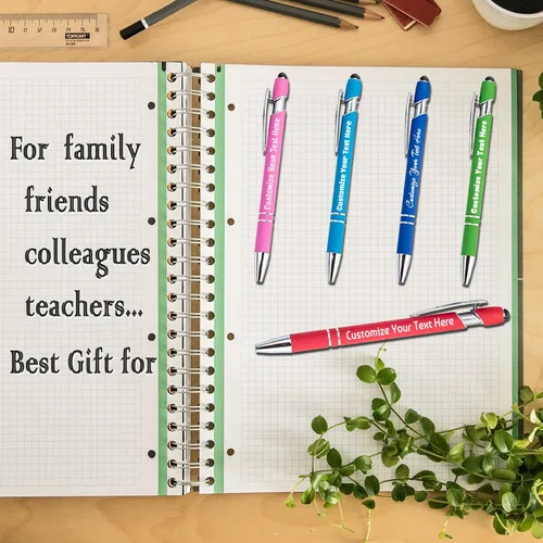 Miniatura 6 de Bolígrafos personalizados, bolígrafo grabado personalizado con punta de lápiz capacitivo, bolígrafo de tinta retráctil personalizado para escritura