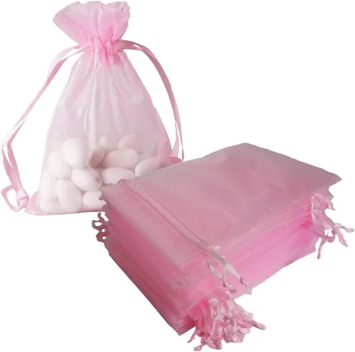 Miniatura 17 de Paquete de 50 bolsas de organza de regalo con cordón verde de 4 x 6 pulgadas para baby shower, Navidad, cumpleaños de bebé, recuerdo de fiesta