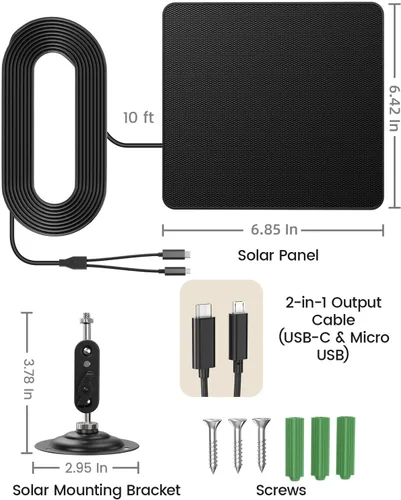 Miniatura 8 de Panel solar de 6 W para cámaras de seguridad - Cargador de batería solar con micro USB y USB-C, impermeable IP67 con montaje ajustable de 360° 3-NO