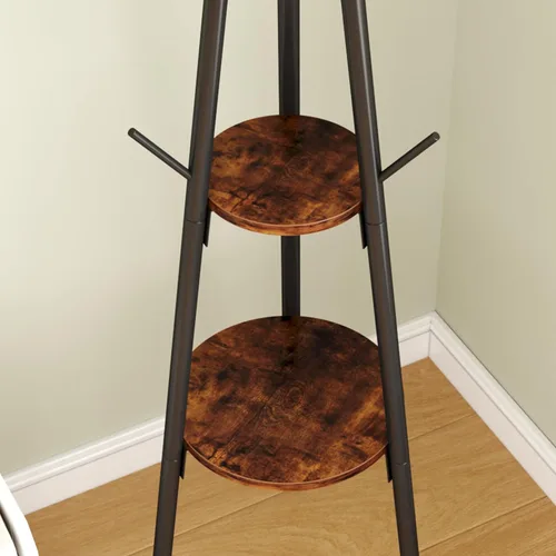 Miniatura 8 de HOMEFORT Perchero, perchero con 2 estantes, árbol de pasillo independiente, colgador de metal para sombreros con 12 ganchos para ropa, sombreros