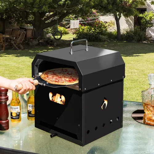 Miniatura 9 de COSTWAY Horno de pizza al aire libre, horno de pizza desmontable 4 en 1 con piedra para pizza, parrilla de cocina, pala para pizza, mango