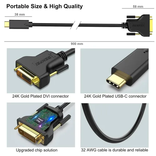 Miniatura 6 de BENFEI - Cable USB C a DVI, USB Tipo-C a DVI (Thunderbolt 3) compatible con MacBook Pro 2019/2018/2017, Samsung Galaxy S9/S8, Surface Book 2, Dell