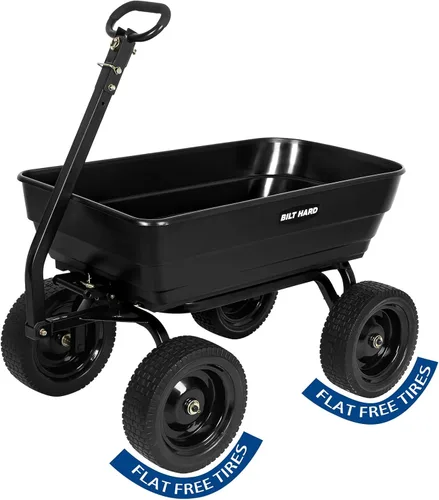 BILT HARD Carro de volquete de jardín de polietileno de 7 pies cúbicos, 1200 libras sin neumáticos planos, liberación rápida, mango convertible 2 en
