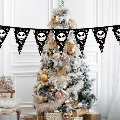 Miniatura 4 de Banderines de Cuerda Triangulares de Jack Skellington para Decoraciones de Navidad y Halloween - Banderas y Pennones de Pesadilla Antes de Navidad