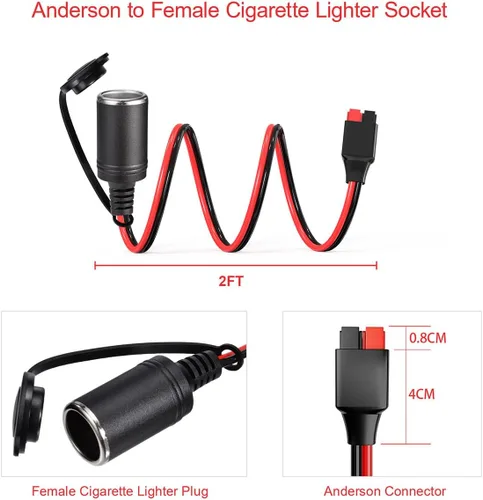 Miniatura 6 de ELFCULB Cable Conector de Anderson 12AWG a Enchufe de Encendedor de Cigarrillos, Conector de Cable de Enchufe Hembra de Encendedor de Cigarrillos