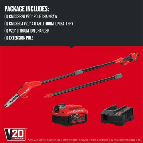 Miniatura 2 de CRAFTSMAN V20 Sierra de poste inalámbrica, 14 pies, batería y cargador incluidos, sierras de poste para podar árboles, hasta 325 cortes por carga