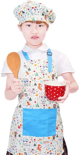 Miniatura 7 de Jennice House - Juego de delantal y gorro de chef para niños, lindos delantales para hornear de niños para cocinar delantales para bebés que hornean