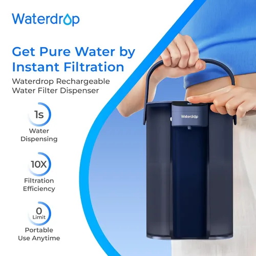 Miniatura 2 de Waterdrop ED01B - Jarra eléctrica con filtro de agua, reduce el 99.6% del plomo y más de 45 impurezas, capacidad de 15 tazas de 200 galones, Azul