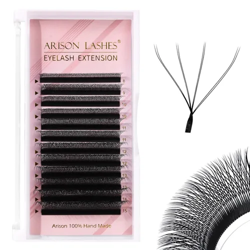 Miniatura 14 de Arison Lashes Extensión de pestañas en forma de W 5D, abanicos prefabricados de volumen suave natural, abanicos de imitación de visón negro mate, 12