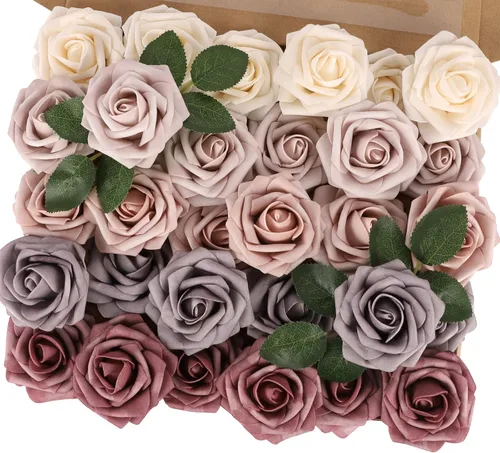 Miniatura 15 de MACTING 30 Rosas Artificiales Blancas Flores Falsas con Tallo Rosas de Espuma de Tacto Real para DIY Arreglos de Ramo de Boda Centros de Mesa White-1