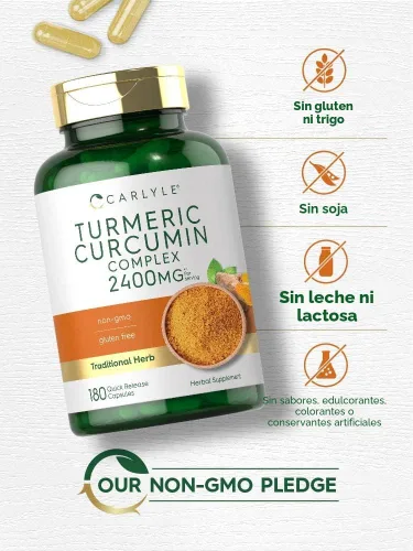 Miniatura 4 de Carlyle Suplemento de curcumina de cúrcuma 180 cápsulas en polvo Complejo herbario Fórmula sin OMG, sin gluten