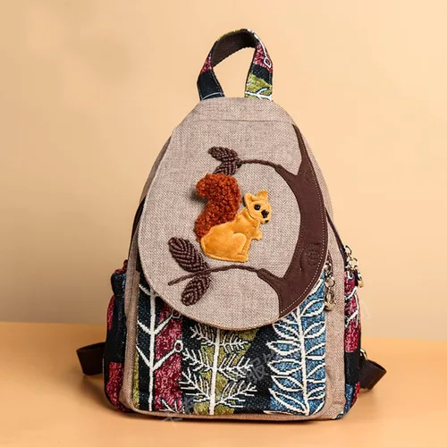 Miniatura 99 de HUANGGUOSHU Mochila de algodón tejida de algodón bohemio con bordado de lona estilo bohemio con múltiples bolsillos retro linda mochila cartera