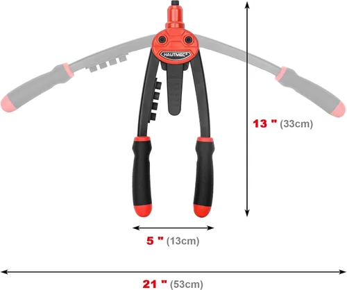 Miniatura 4 de HAUTMEC Remachadora con diseño automático de rebote que ahorra mano de obra, herramienta de remache de 13" con 5 boquillas intercambiables sin