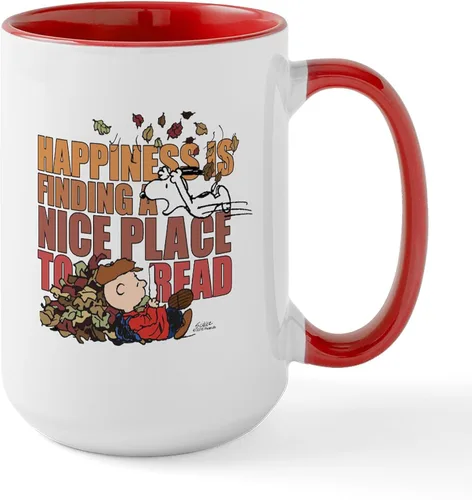Miniatura 10 de CafePress Peanuts Fall Reading - Taza grande de cerámica (15.0 fl oz)