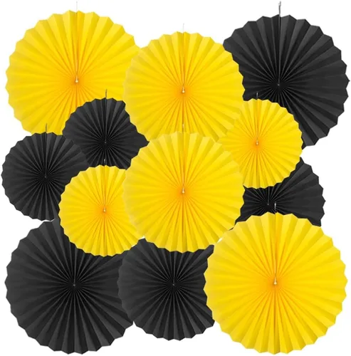 Miniatura 29 de MOWO Abanicos de papel negro para colgar decoración (negro, 6 piezas)