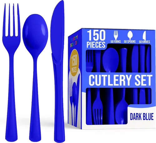 Miniatura 14 de Party Solids Cerise - Cubiertos de plástico resistentes, 150 piezas de cubiertos desechables de Cerise, juego de utensilios, 50 de cada tenedor