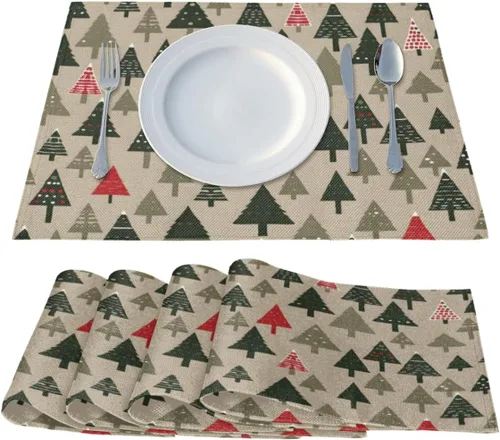Miniatura 2 de Juego de 4 manteles individuales modernos con diseño de árbol de Navidad, lavables, impermeables, para decoración de mesa de comedor, 18 x 12