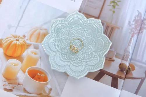 Miniatura 2 de PUDDING CABIN Plato para anillos de mandala azul, regalo de cumpleaños para amigas, mujeres, madres y niñas