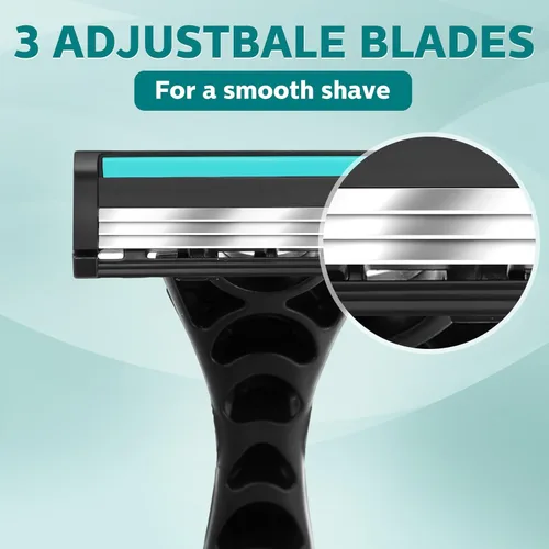 Miniatura 2 de 50 piezas de maquinillas de afeitar desechables para hombres a granel, 3 cuchillas para hombres para piel sensible, afeitado cómodo