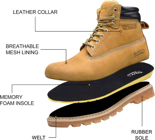 Miniatura 3 de Botas de trabajo para hombre, impermeables, con puntera suave, antideslizantes, cómodas, botas de trabajo de cuero Trigo