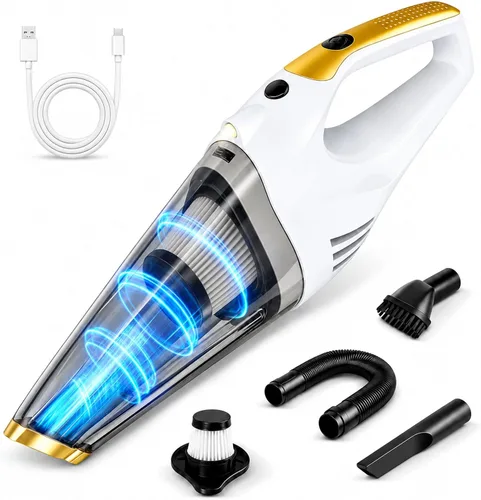 Aspiradora de mano inalámbrica recargable y portátil para coche | Strong Suction Hand Vacuum with LED Light, Washable Filters and Attachments for