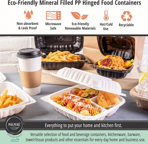 Miniatura 5 de MULMEHË Recipientes de comida para llevar con bisagras de plástico de polipropileno relleno mineral ecológico, 6 x 6 x 3, compartimento único