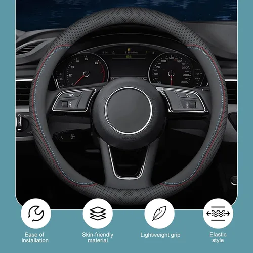 Miniatura 3 de 1 funda para volante de automóvil, ultrafina y suave, accesorios de volante de cuero suave, funda redonda transpirable de 15 pulgadas, accesorios