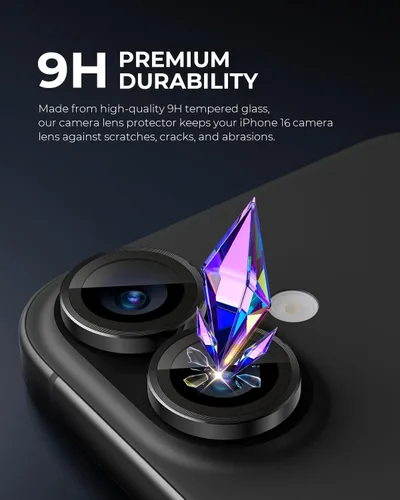 Miniatura 2 de UARMOR - Protector de lente de cámara compatible con iPhone 17, 16 y 16 Plus: vidrio templado 9H y cubierta de aluminio, transparente HD, kit