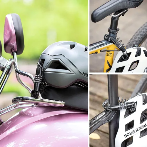 Miniatura 7 de ROCKBROS Cerradura de casco de motocicleta con bloqueo de cable retráctil de 4 dígitos para bicicletas, cochecitos, equipaje