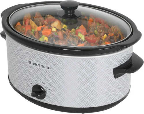 Miniatura 2 de Olla de cocción lenta West Bend de 6 cuartos de galón manual estilo cerámica con olla de cerámica ovalada apta para lavavajillas y tapa de vidrio