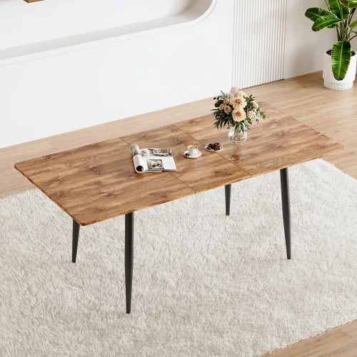 Miniatura 2 de FURNITO Mesa de comedor extensible de 59 a 75 pulgadas, mesa de comedor grande para 4-8, mesa de comedor moderna con patas de metal, mesa de comedor