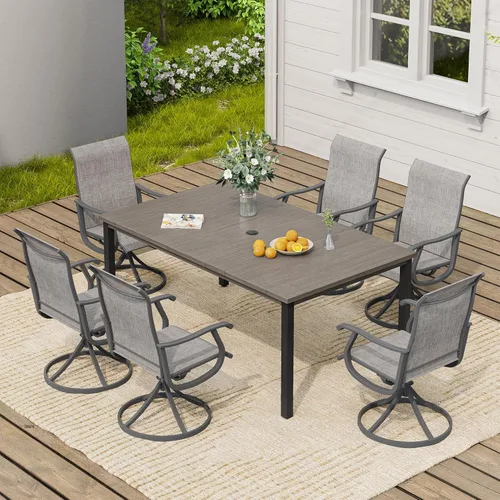 Miniatura 42 de VICLLAX Muebles pequeños de exterior de 3 piezas, 2 sillas giratorias de patio y mesa redonda pequeña para 2, sillas de carbón oscuro y negro