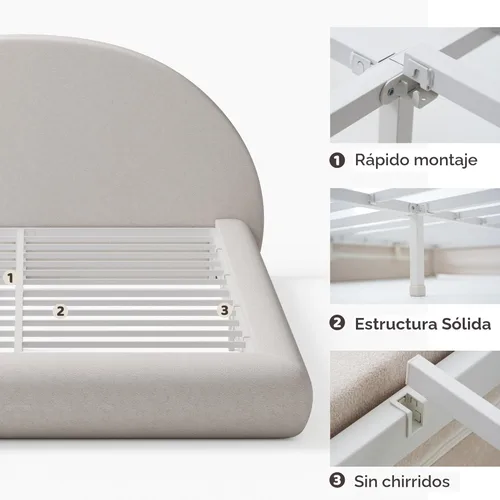 Miniatura 8 de RECCI AirFrame - Base de cama tapizada de media luna tamaño Queen, base arqueada curvada de terciopelo con cabecero, espuma acolchada totalmente