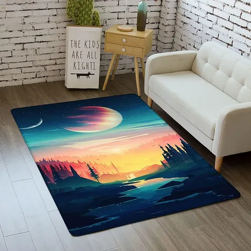 Miniatura 32 de Alfombra de espacio exterior para habitación de niños, 3 x 5 pies, alfombra Galaxy para dormitorio de niños, suave, antideslizante, sistema solar