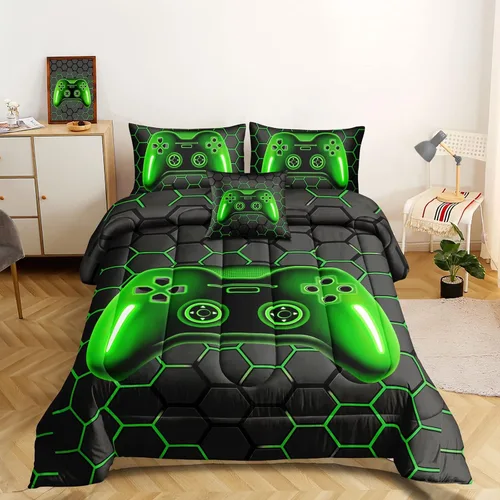 Miniatura 9 de ROWADALO Juego de ropa de cama en una bolsa de 5 piezas para niños y adultos, juego de edredón para jugadores, juego de cama individual con edredón
