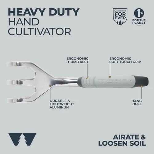 Miniatura 2 de Woodland Tools Cultivador manual de alta resistencia, herramienta de cultivador de garras de jardín de 3 puntas con cabeza de aluminio anodizado