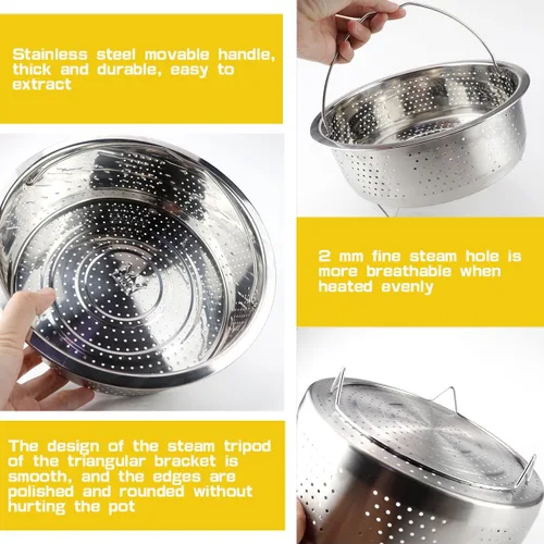 Miniatura 3 de Estante de vapor de metal con asa, cesta de vapor de acero inoxidable, cesta de cocción de arrocera, cesta de vapor para cocina, bollo de albóndigas