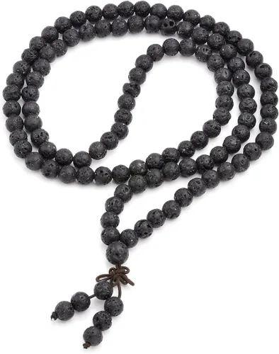Miniatura 4 de Jovivi Pulsera de 6 mm y 8 mm con cuentas de piedra de lava natural, 108 cuentas de oración budista tibetana, collar y pulsera mala