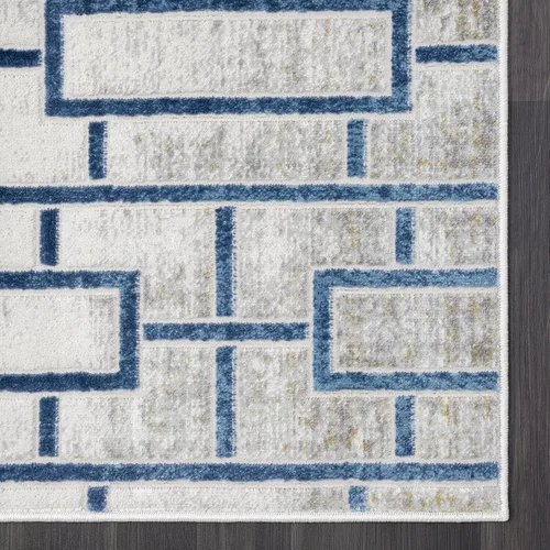 Miniatura 4 de Abani Atlas - Alfombra rectangular de 4 x 6 pies, color azul/gris, duradera, no desprende pelusa, fácil de limpiar
