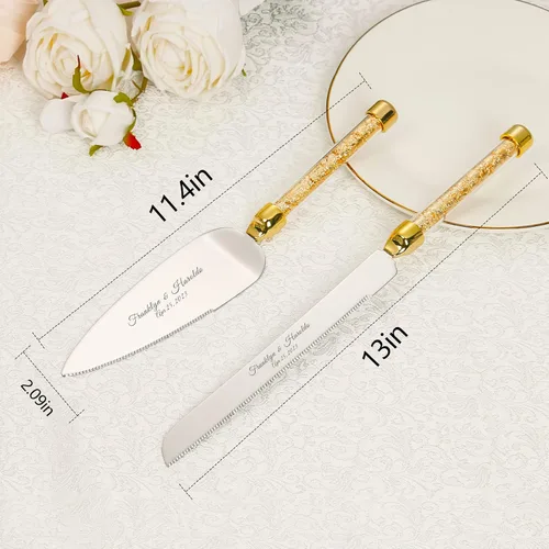 Miniatura 6 de Juego de cuchillo y servidor personalizado para pastel de boda, juego de corte de pastel grabado, elegante juego de cortador de pastel, cuchillo