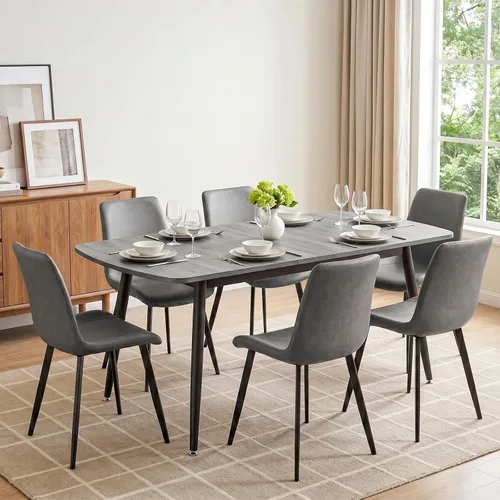 Miniatura 8 de HIPIHOM Mesa de comedor moderna de granja de 47.2 pulgadas, mesa de comedor rectangular de madera con patas de metal para 4 personas para comedor